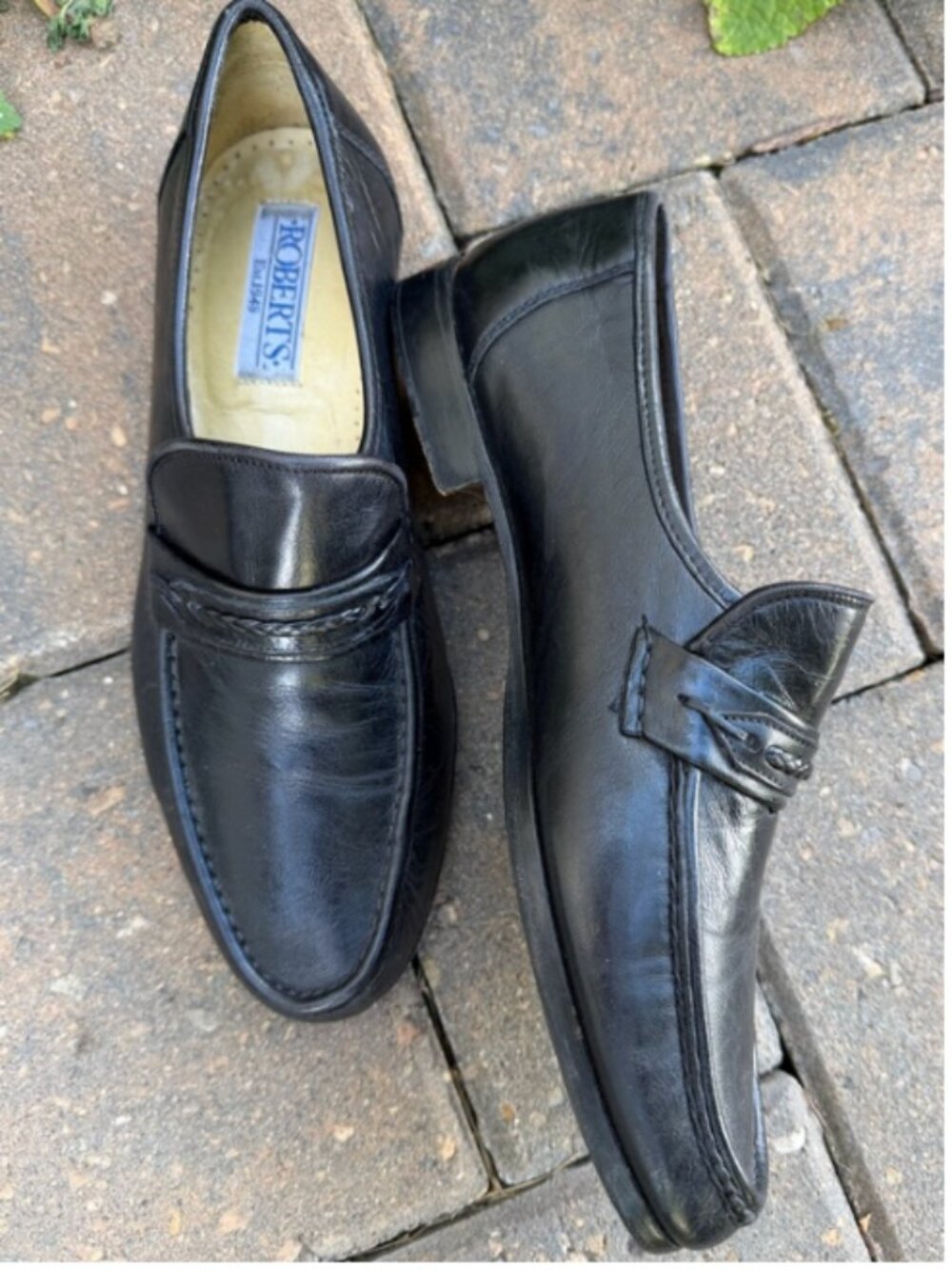 Roberts Men's Black Leather Penny Loafers Braided Strap Slip-On Size 9.5 M Fall